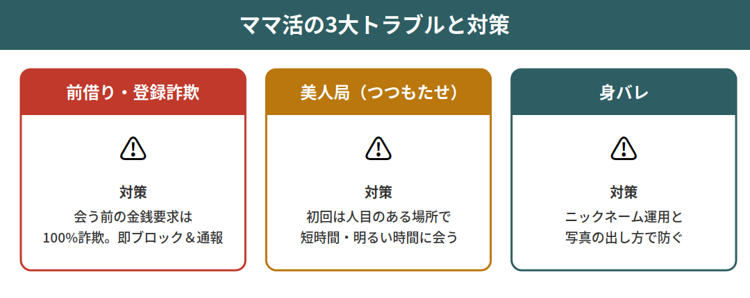 ママ活の3大トラブルと対策